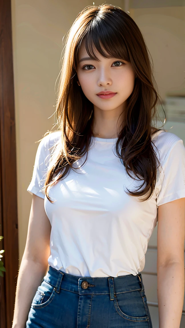 (Photorealistic:1.4)、(hyper Realistic:1.4)、(Realistic:1.3)、(Smooth lighting:1.05)、(映画の照明Improvement of quality:0.9)、32k、20-year-old girl、Realistic lighting、Backlight、Facial Light、Ray Tracing、(Bright light:1.2)、(Improvement of quality:1.4)、(Highest quality Realistic textured skin:1.4)、Finely tuned、Detailed face、Beautiful big eyes、(tired, Sleepy and satisfied:0.0)、 Face close-up、T-Shirts、(Enhances the body line:1.1)、(Enhances the beauty of skin texture:1.1)、