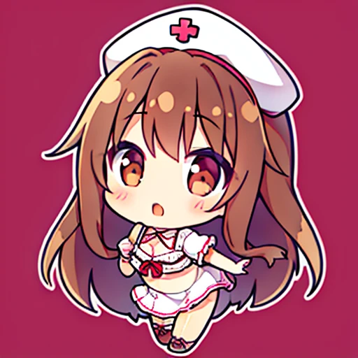 highest quality, 1 girl, long brown hair:1.5、wavy long hair、brown eyes、solo、Wearing lingerie、Nurse's Hat、valentine's day、{{ background:1.8}}、Full body Esbian、valentine icon、