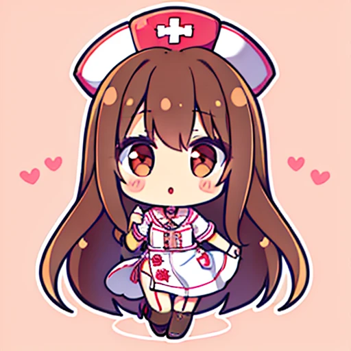 highest quality, 1 girl, long brown hair:1.5、wavy long hair、brown eyes、solo、Wearing nurse-style sexy lingerie、Nurse's Hat、valentine's day、{{ background:1.8}}、Full body Esbian、valentine icon、