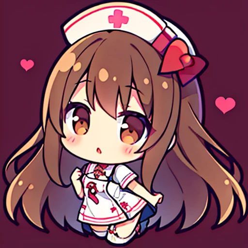 highest quality, 1 girl, long brown hair:1.5、wavy long hair、brown eyes、solo、Wearing nurse-style sexy lingerie、Nurse's Hat、valentine's day、{{ background:1.8}}、Full body Esbian、valentine icon、
