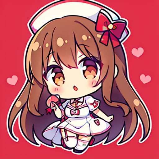  highest quality, 1 girl, long brown hair:1.5、wavy long hair、brown eyes、solo、Wearing nurse-style sexy lingerie、Nurse's Hat、valentine&#39;s day、{{ background:1.8}}、Full body Esbian、valentine icon、