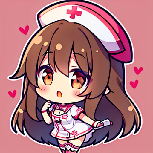  highest quality, 1 girl, long brown hair:1.5、wavy long hair、brown eyes、solo、Wearing nurse-style sexy lingerie、Nurse's Hat、valentine&#39;s day、{{ background:1.8}}、Full body Esbian、valentine icon、