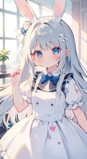 one girl、hair length、White ears of rabbits、cute、masterpiece、best image quality、highest quality