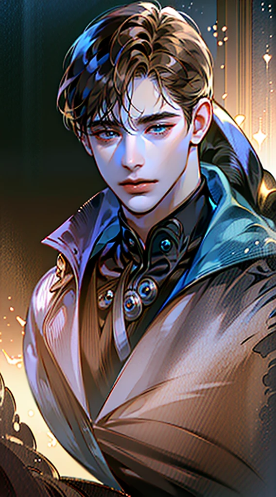 (best quality, masterpiece, 8K, photorealistic, cinematic lighting, 1:4 hdr image, top view, ultra detailed, beautiful image), a mature man, very handsome, short brown hair, blue eyes, perfect face without errors , (CEO).Duke. Era vitoriana.