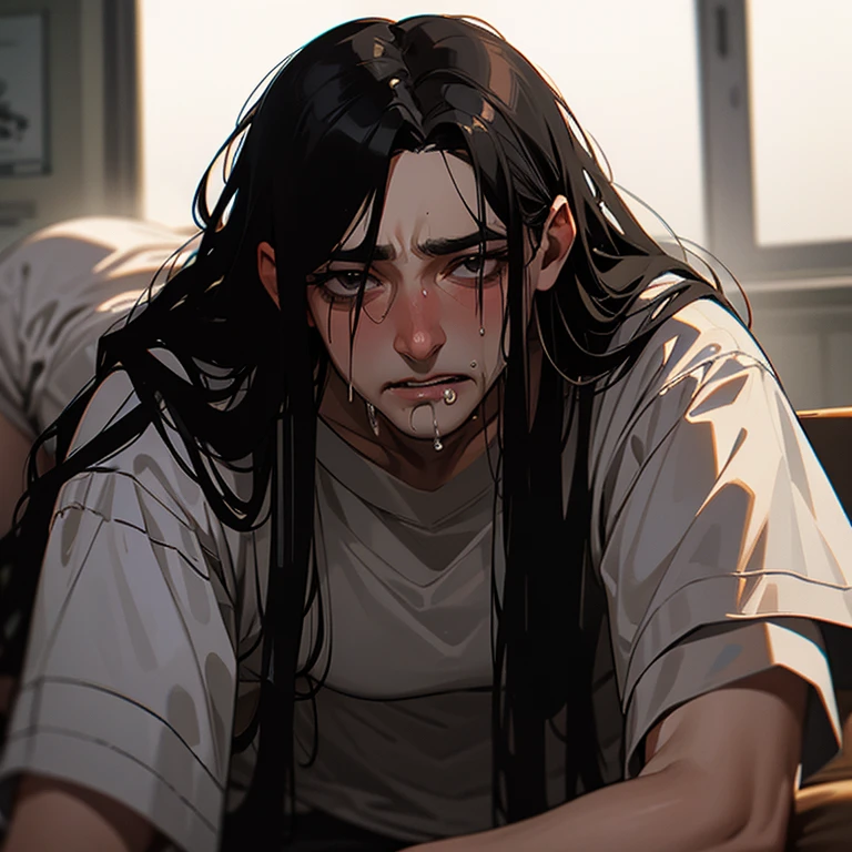 Greasy, pathetic, whimpering, begging, black long haired man