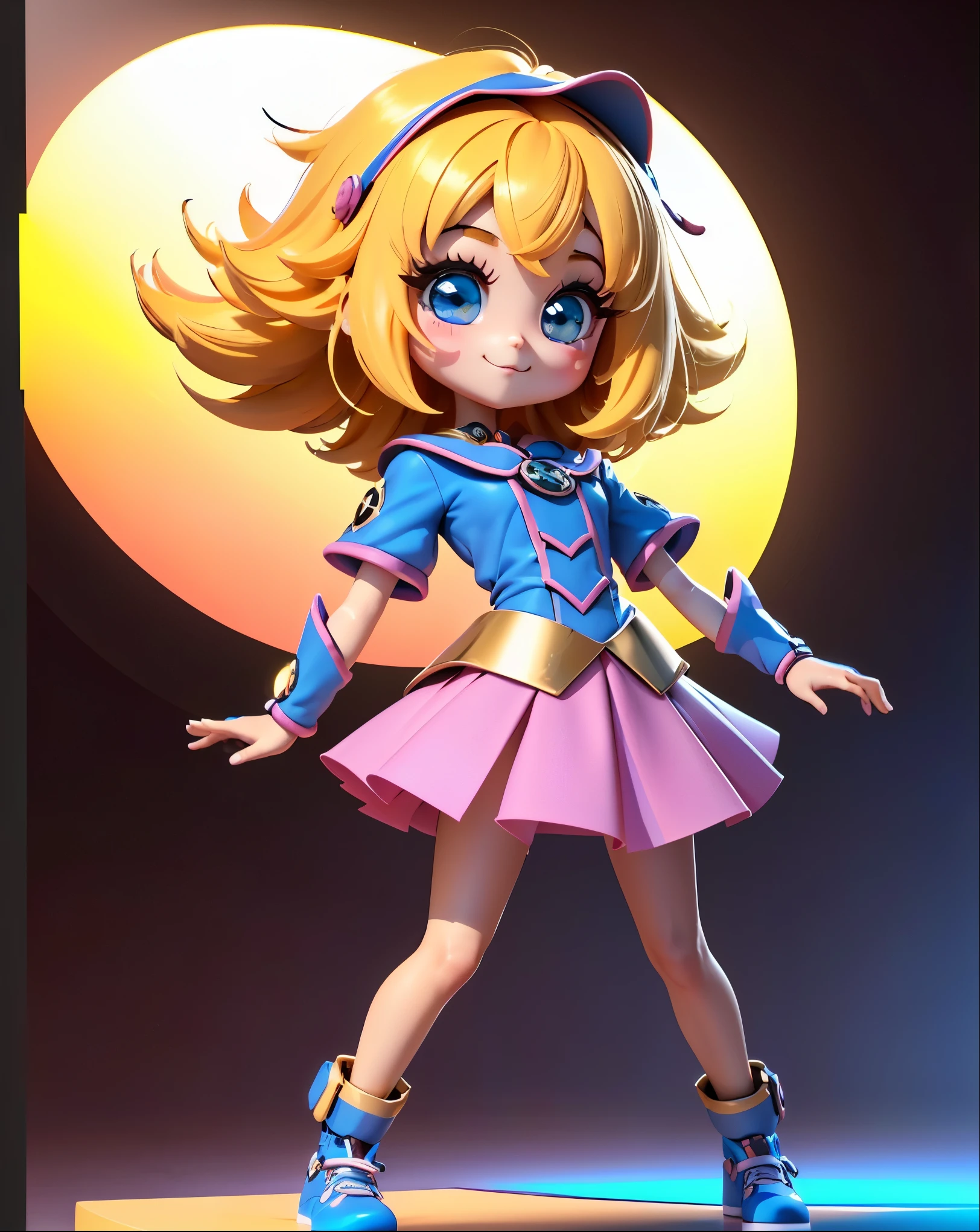 The full body 3d artwork of super lindo girl, 1 chica, ojos bonitos azules, Ojos grandes , cabello rubio y largo. lindo, feliz, C4D, Caja ciega Pop Matt, , burbujas brillantes, juguetes,solid color background, Chibi, fluorescent translucent, cuerpo brillante,kawaii, dollface, posar, hoja de referencia, Caja ciega Pop Mart, pixar,detalles complejos, 3d representation, licuadora, renderizador OC, foll body hoja de referencia, regatear, detalles altos, 8k, studio lighting,, , , Chibi, SD character:1.1