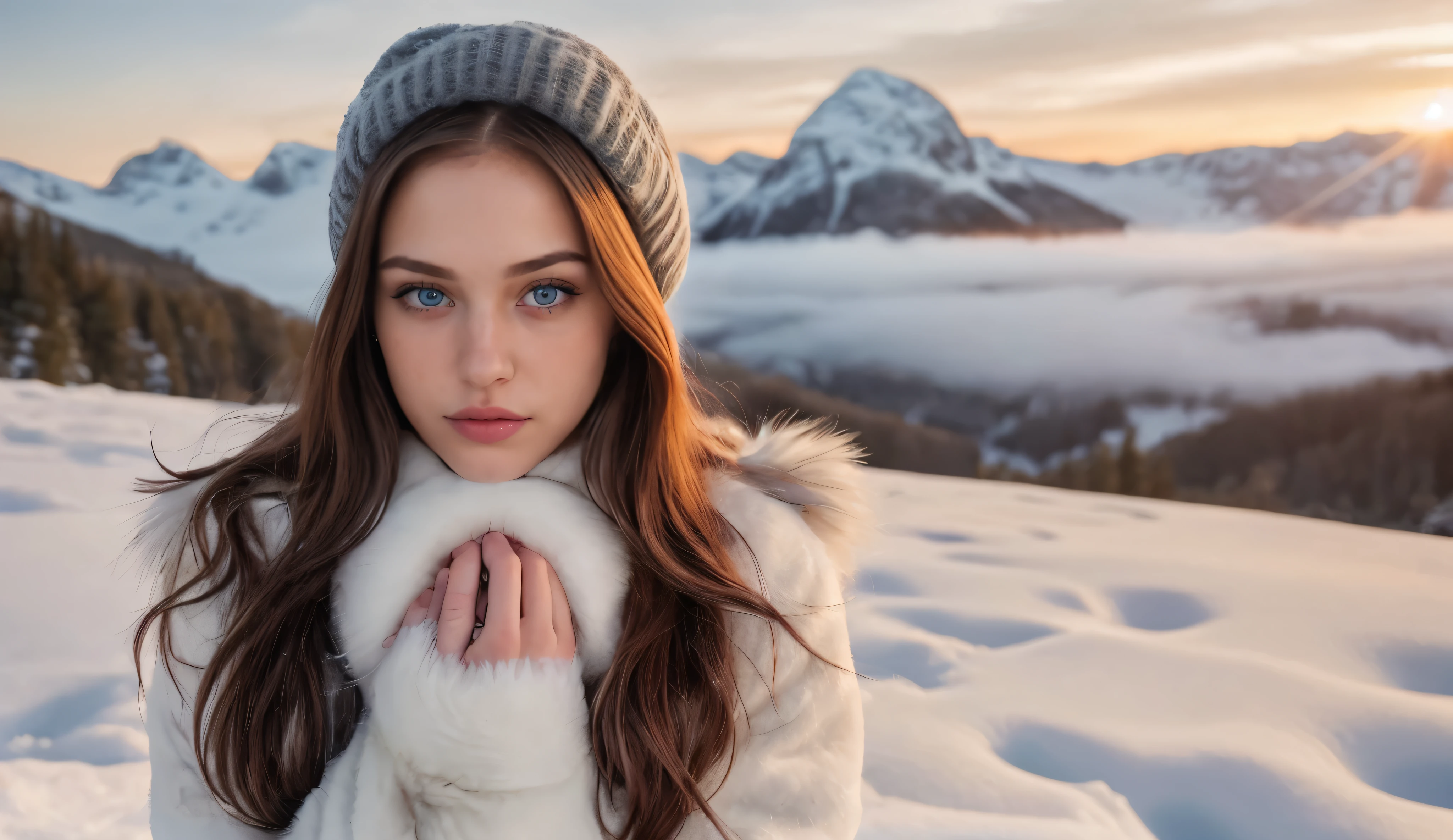 female tiny bikini snowy mountains bokeh feutured upper body and face --auto --s2