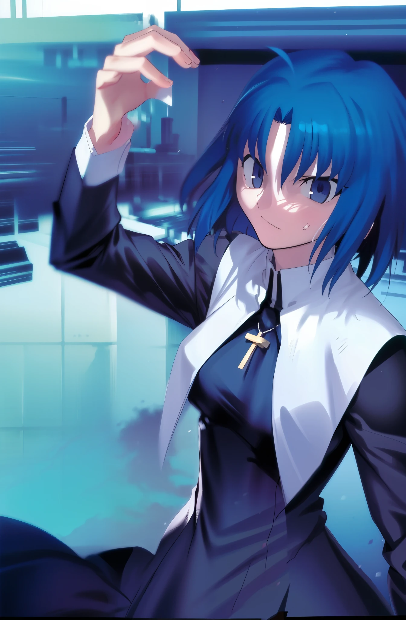 Takeuchi Takahashi, (best quality, 4k, 8k, highres,masterpiece:1.2), (ultra-detailed:1.5), ciel_(tsukihime), half closed eye, asian eye, 