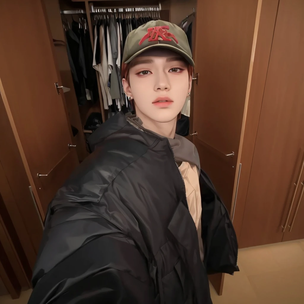 there is a man that is standing in a closet with a jacket, bladee from drain gang, jinyoung shin, wearing a baggy, jung jaehyun, 8k selfie photograph, from 8 k matte, very very low quality picture, kanliu666, male ulzzang, wan adorable korean face, taken in the early 2020s, Korean male face, K-pop boy, NCT U, NCT, NCT 127 taeyong, lee taeyong