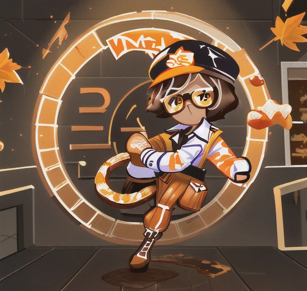 Maple Syrup Churros Cookie, Dark Brown Hair, Medium Maple Syrup Hair, Maple Churros Hair, Orange Square Eyewear, Cops Hat, Cop Uniform, Churros Boots, By Jean-Pierre Meixiu