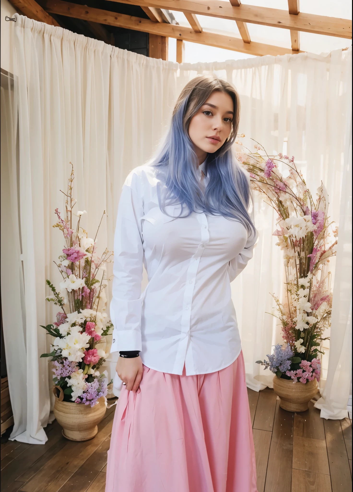 White shirt Big breast hair