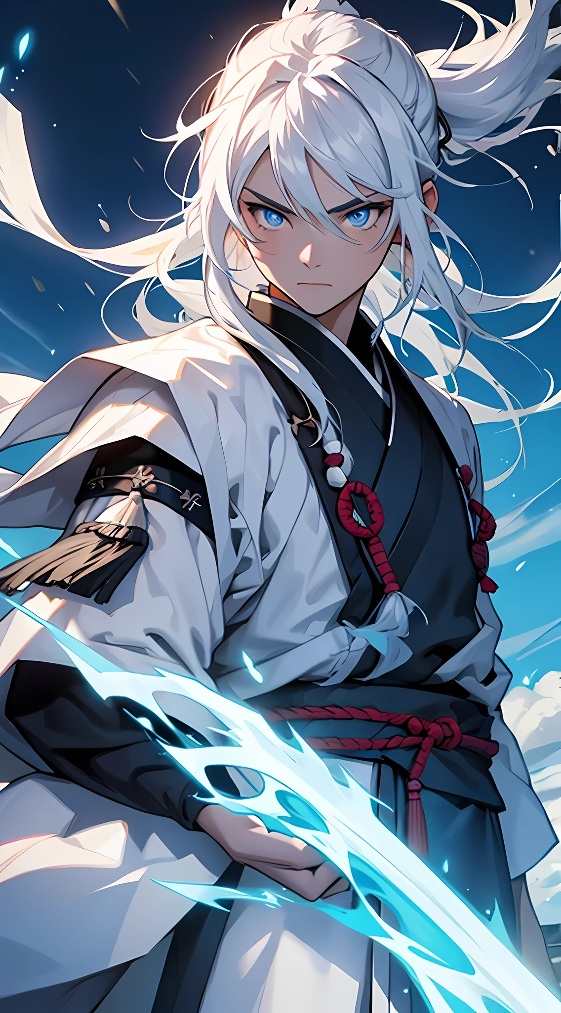 samurai of wind and thunder, Eletricidade, Cabelo branco comprido, olhos azuis