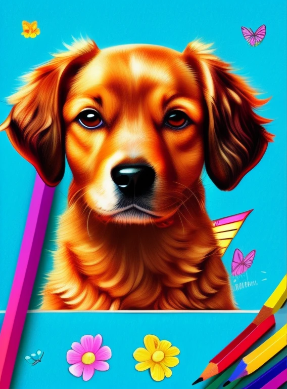 There are a lot of different colors of dogs with pencils on the plate, cute detailed digital art, cute detail artwork, cute pictograms, cute digital art, cute digital painting, cute color cute, inspired by Chai Mansion, mobile game art, colorful dogs, cute faces, cute creatures, inspired by Murakami, cute characters 