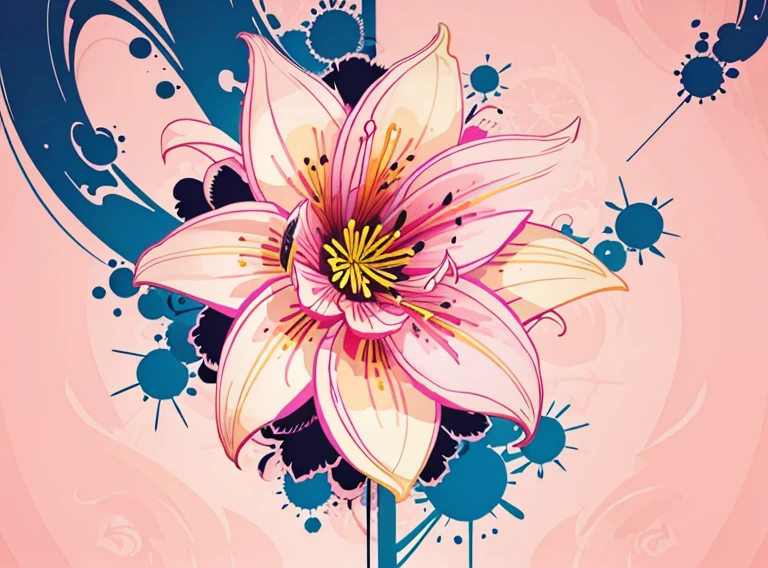 abstract lily flower wallpaper, vector style, splash ink, colorful, intricate