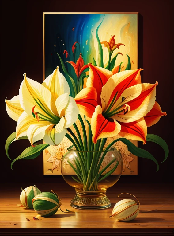 Best quality, masterpiece, ultra high res, (realistic photo: 1.4), surrealism, dreamlike, Amaryllis flower, ((abstract art)), Embroidery