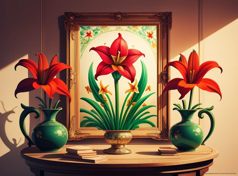 Best quality, masterpiece, ultra high res, (realistic photo: 1.4), surrealism, dreamlike, Amaryllis flower, ((abstract art)), Embroidery 