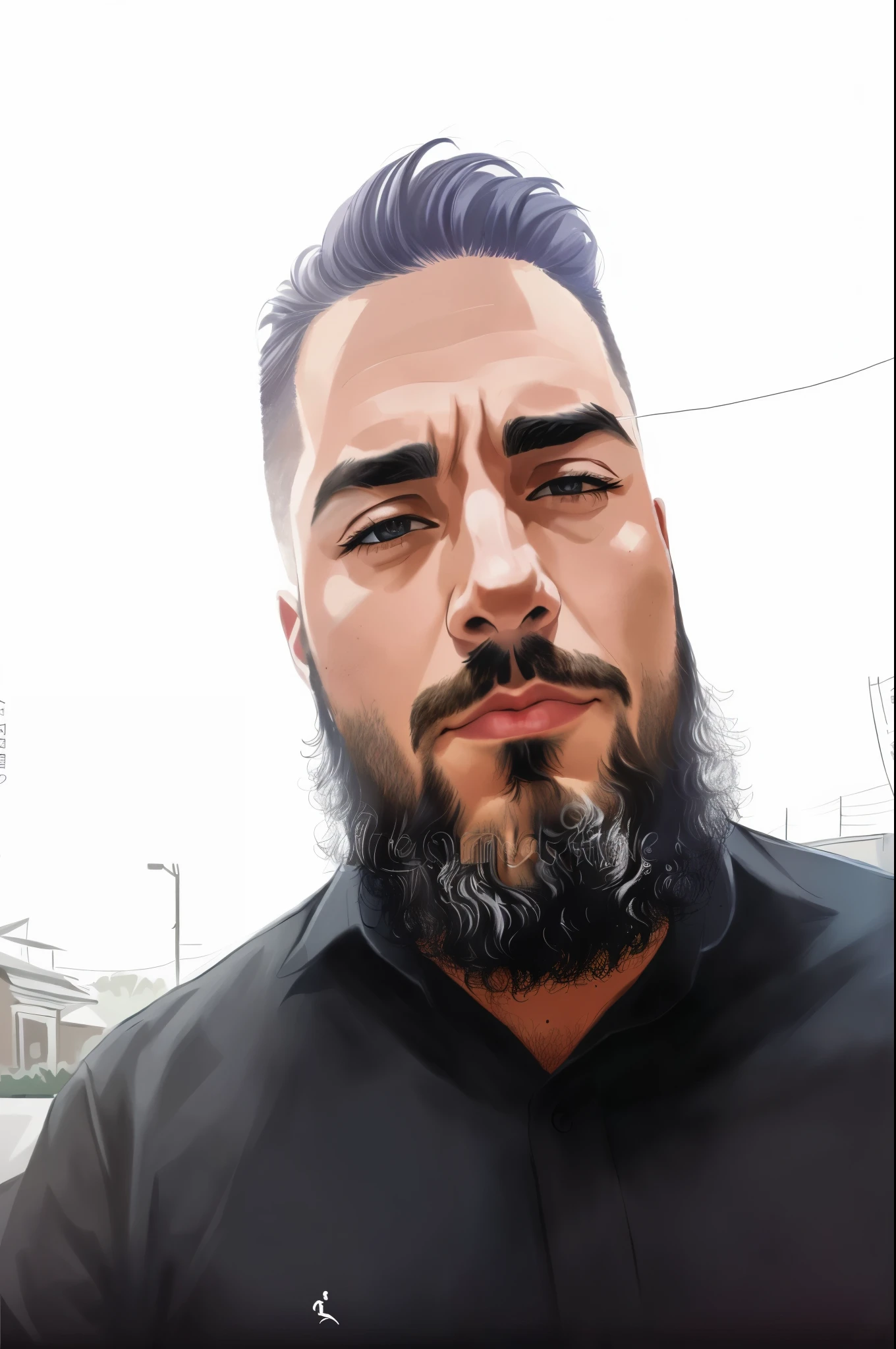 there is a young man com barba e camisa preta, ((super fine illustration, 8k, master piece :1.2, sharp focus :1.2, profundidade de campo:1.2))