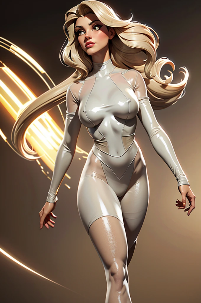 (best quality,8k:1.2,high resolution:1.2),ultra-detalhado,character design sheet,Realistic,retro science female,walking in direction to observer,long hair,rosto extremamente detalhados,long eyelashes,all sheer light beige Collant de nylon Apertado,beige pantyhose,sheer gloves,Glossy metalic accessories,Physically-based rendering,foco nítido,studio lighting