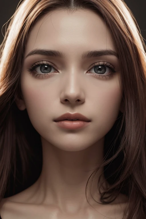 1 garota, olho de estrela, corar, perfect lighting, cabelo vermelho, olhos vermelhos, motor irreal, side lighting, rosto detalhado, franja, Pele Brilhante, fundo simples, fundo escuro,