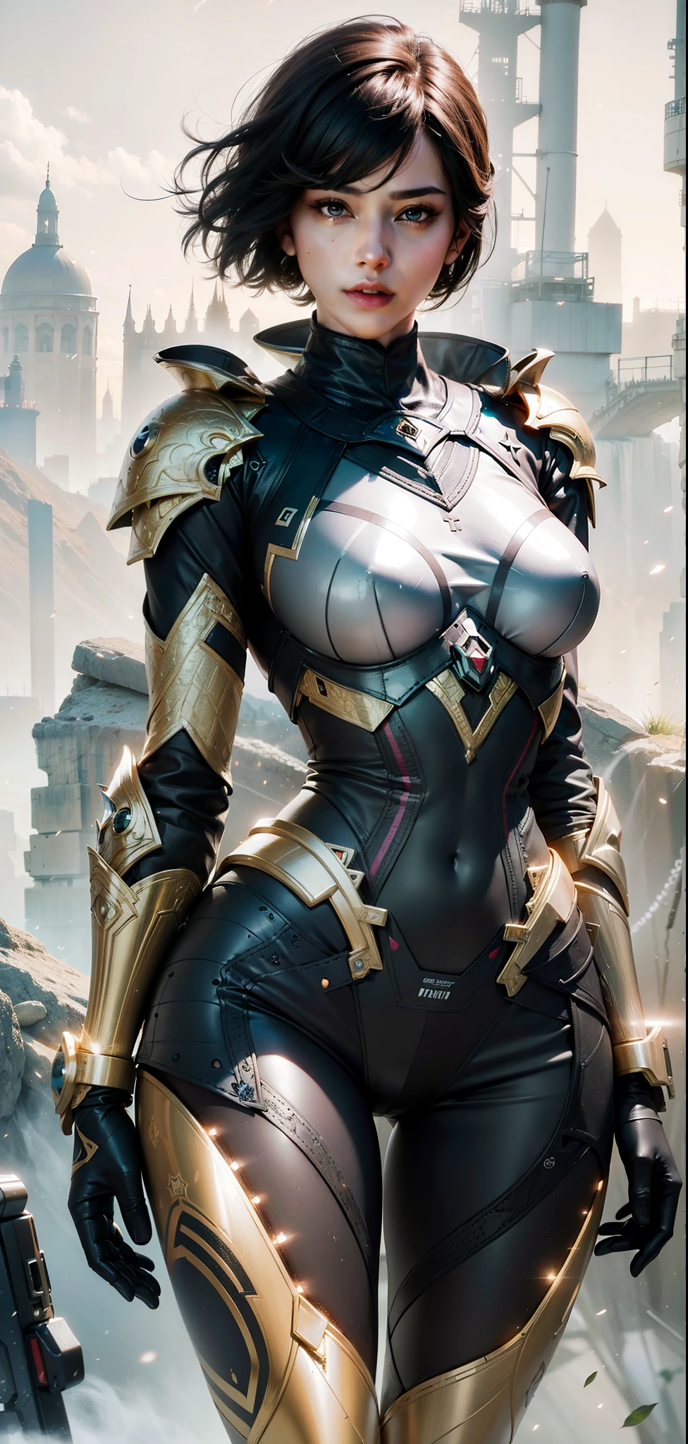 Bust ((from face to the waist)) beauty woman as 2B in hyperrealistic detailed tight ornad elegant sci-fi tatical suit, cinematic illumination 8k, (masterpiece), ultra sharp focus, golden ratio, midnight hour