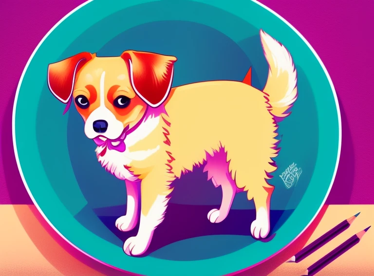 There are a lot of different colors of dogs with pencils on the plate, cute detailed digital art, cute detail artwork, cute pictograms, cute digital art, cute digital painting, cute color cute, inspired by Chai Mansion, mobile game art, colorful dogs, cute faces, cute creatures, inspired by Murakami, cute characters 