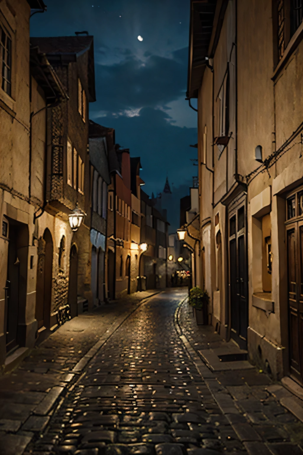 Unmanned network magic medieval street night scene European retro magic unmanned pure scene unmanned,No Man, Pure landscape, No Man,