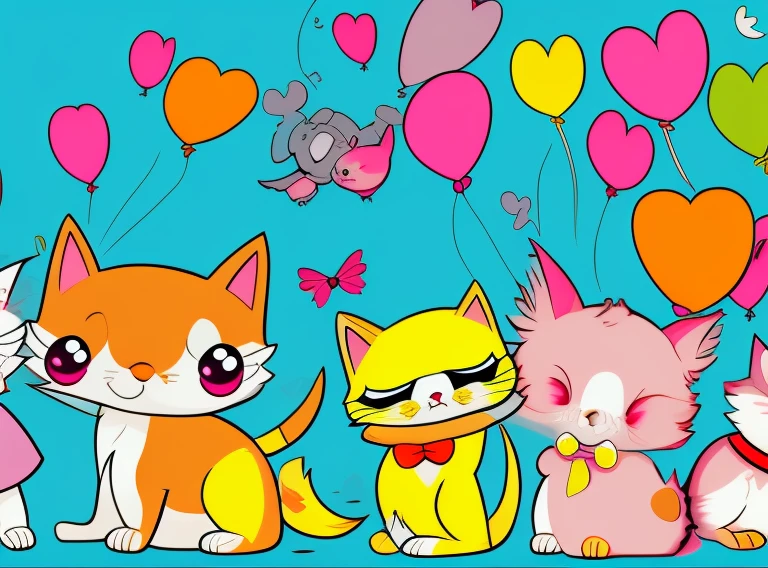 gatinhos,fofinhos, chibi, fundo simples, adorable animals, kawaii, vibrant colors