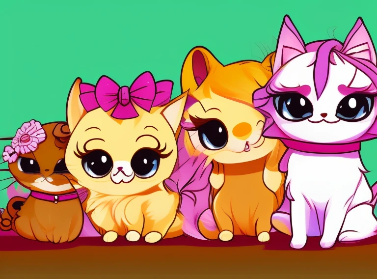 gatinhos,fofinhos, chibi, fundo simples, adorable animals, kawaii, vibrant colors