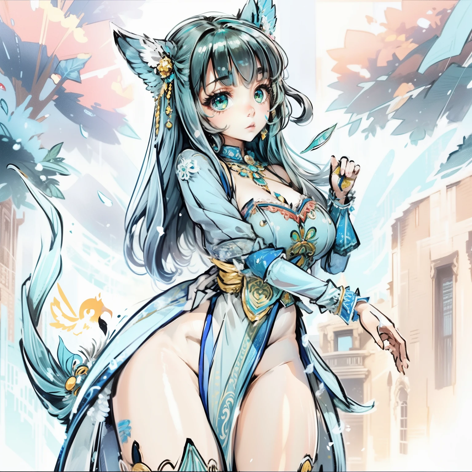 a beautiful small bird -old girl name jewel from the Rio movie with huge breasts beautiful green eyes and a beautiful blue feathers, furrys