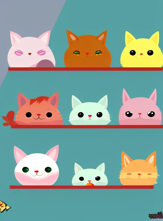 gatinhos,fofinhos, chibi, fundo simples, adorable animals, kawaii, vibrant colors
