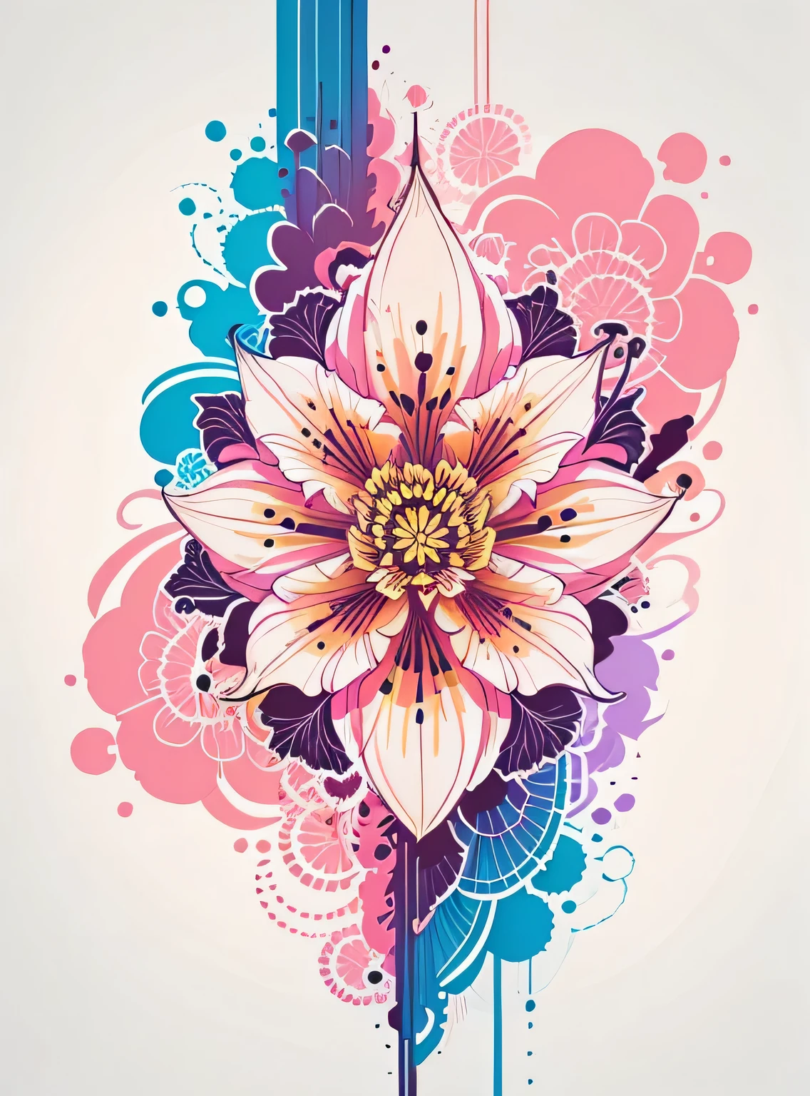 lily flower abstract wallpaper, estilo vetorial, Respingo de tinta, colorida, Intricado