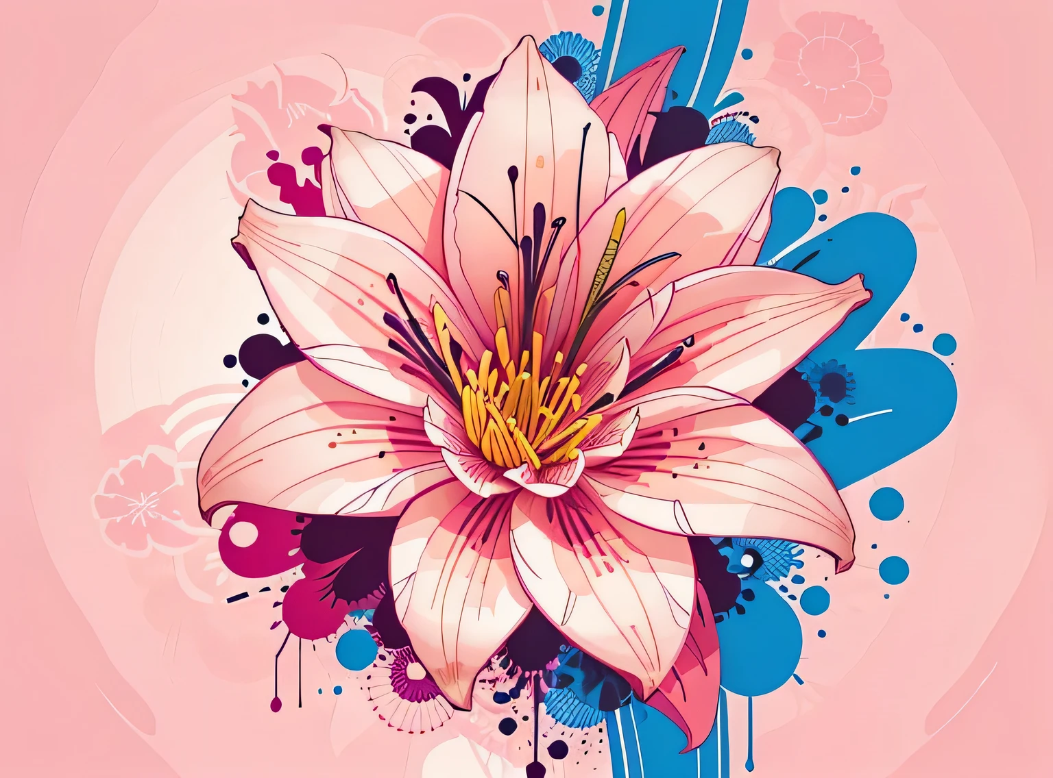 lily flower abstract wallpaper, estilo vetorial, Respingo de tinta, colorida, Intricado