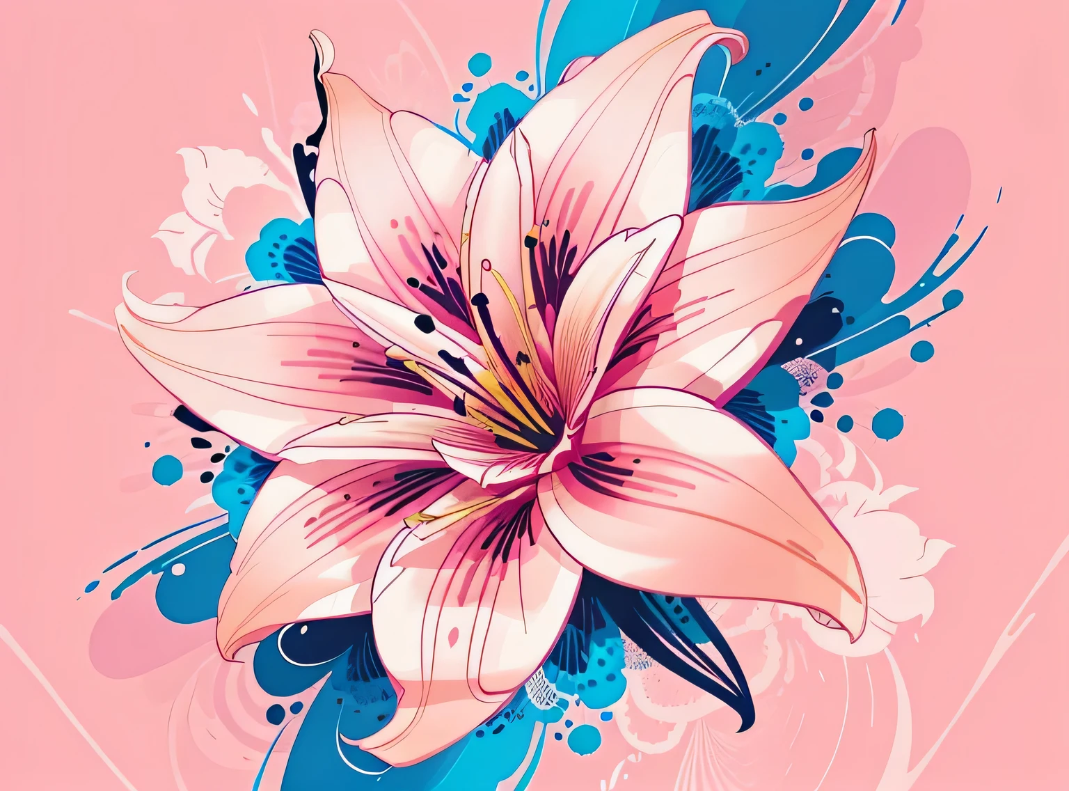 lily flower abstract wallpaper, estilo vetorial, Respingo de tinta, colorida, Intricado