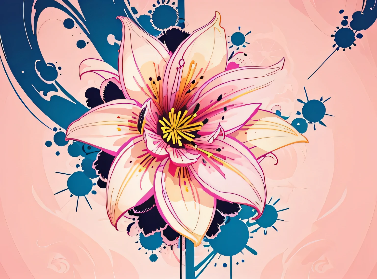lily flower abstract wallpaper, estilo vetorial, Respingo de tinta, colorida, Intricado