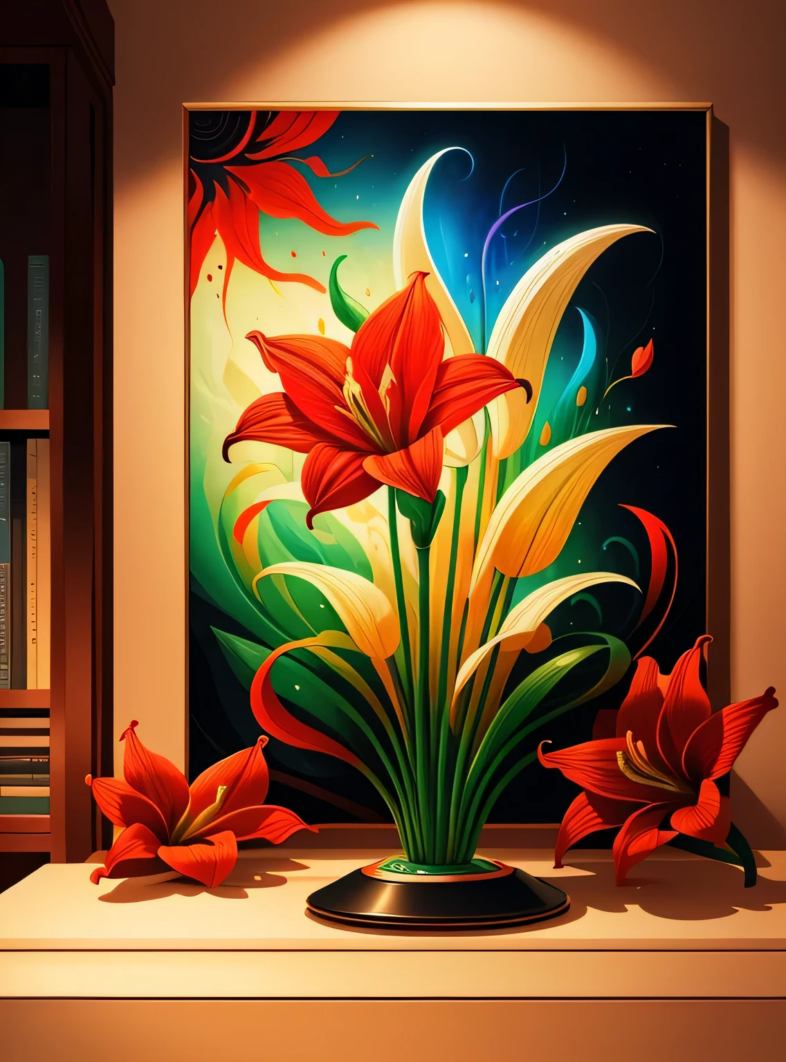 melhor qualidade, obra de arte, ultra high resolution, (foto realista: 1.4), surrealismo, sonhe como, Amaryllis flower, ((Arte abstrata)), Bordado 
