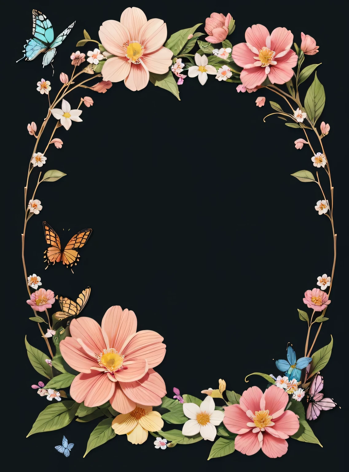 Primeiro plano da flor,Borboletas cercam,illustration style,chinese style ,fundo transparente