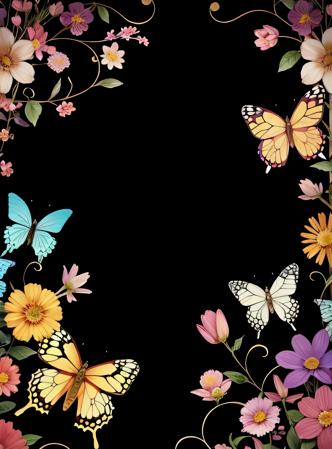 Primeiro plano da flor,Borboletas cercam,illustration style,chinese style ,fundo transparente