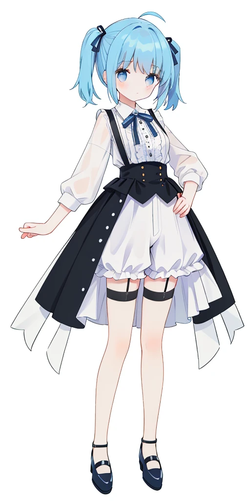 ((masterpiece、top-quality)), 1girl in, ((full body Esbian、Standing picture)), cute young woman, Colored hair, white shirt, shortpants, Black garter belt、(white backgrounid)