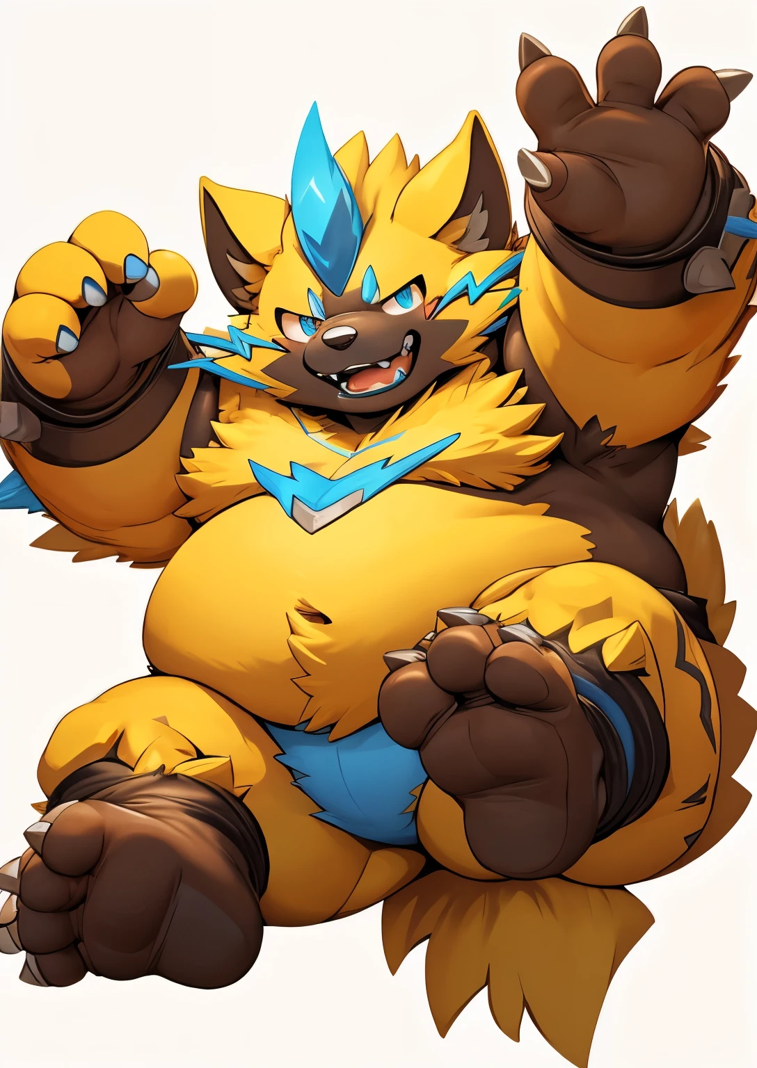 blue genitalia，solo，male people，chubbiness，small fat，Bare-chested， solo， Detailed pubic hair， A high resolution，， tmasterpiece，Excessive obesity，Obesity in the extremities，Lift your feet，foot in the air，Correct body proportions，overweight，roadhog，proportions，overweight，Zeraora