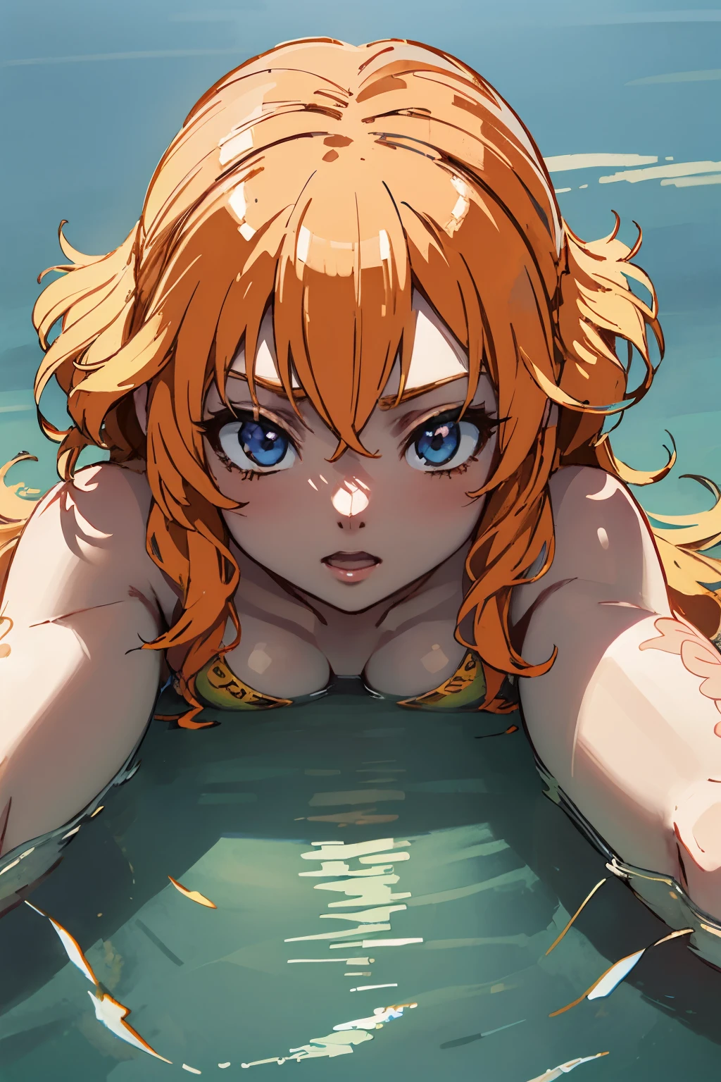 Beautiful Alluring summer taned young island woman, Barely Clothed, patterned mikro bikini, taned skin, athletic body, orange blonde hair, hair ornaments, flowers, at a tropical beach, Beautiful D&D Character Portrait, tropical Fantasy,  tropical theme, Detailed, Digital Art, Extreme Detail, Polished, Beautiful, Hyperdetailed, Intricate, Elaborate, Meticulous, Anime Character, Detailed, Anime Face, Sharp Focus, Unreal Engine, 3d Rendered, Volumetric Lighting, Reflections, Glossy, Digital Illustration, Pose, Suggestive Pose, Full Body Shot, 💖❤💕💋❣