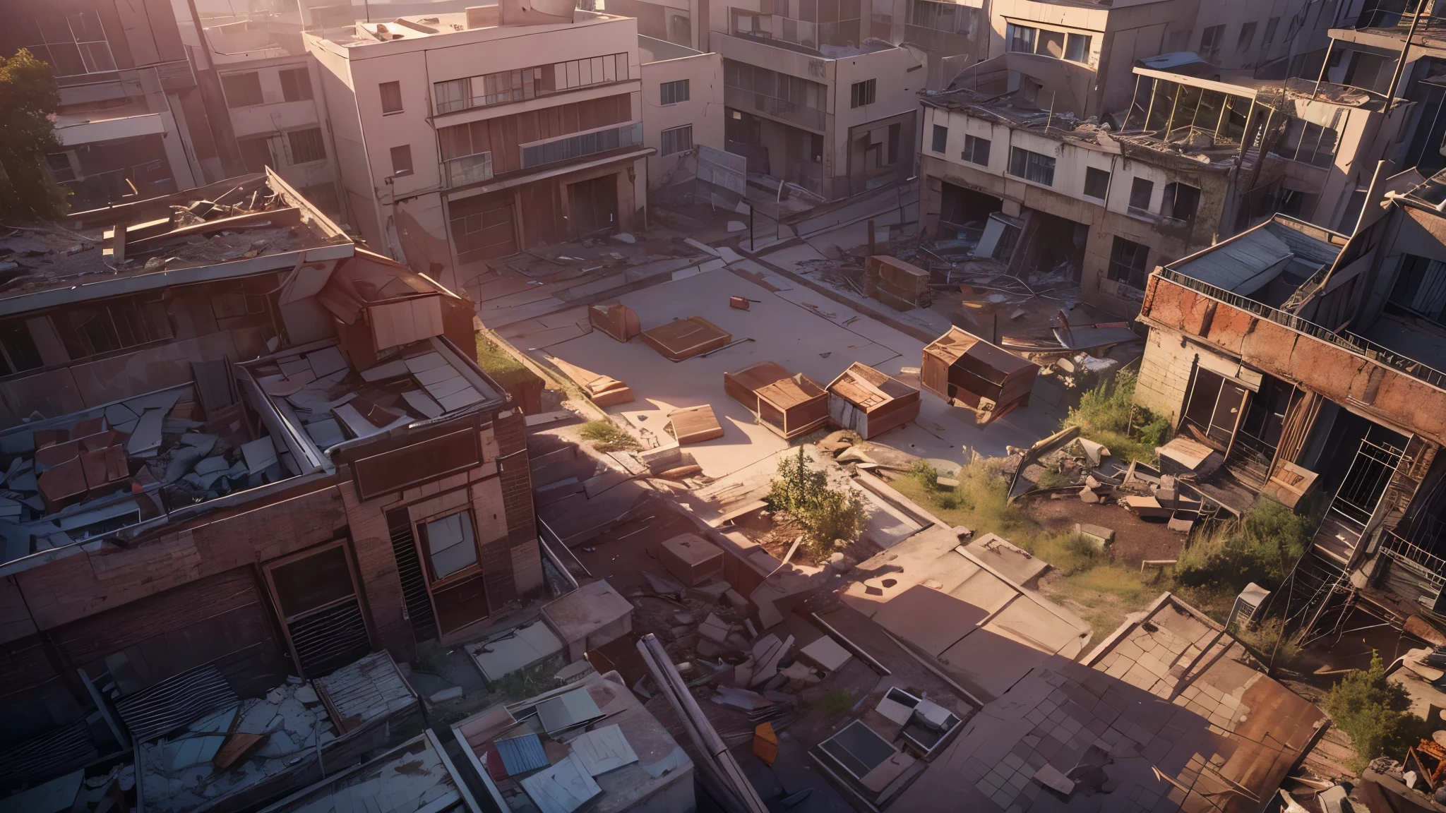 aerial view of the remains of a building turned to rubble by an explosion. This RAW masterpiece showcases an ultra-high resolution, photorealistic full-body portrait, illuminated by the warm glow of sunlight. The scene is rendered in the captivating style of mecha sci-fi anime, boasting an impressive 8K resolution for the best quality imagery. Crafted with Unreal Engine 1.4, this piece features ultra-realistic 64K CG, skin texture at 1.4, and volumetric fog to add depth and atmosphere. The details are further enhanced with 8K UHD, DSLR quality, film grain, and the artistic touch of lomography. The result is a stunning blend of high-quality visuals, translucent effects, and photorealism that truly captivates the viewer.