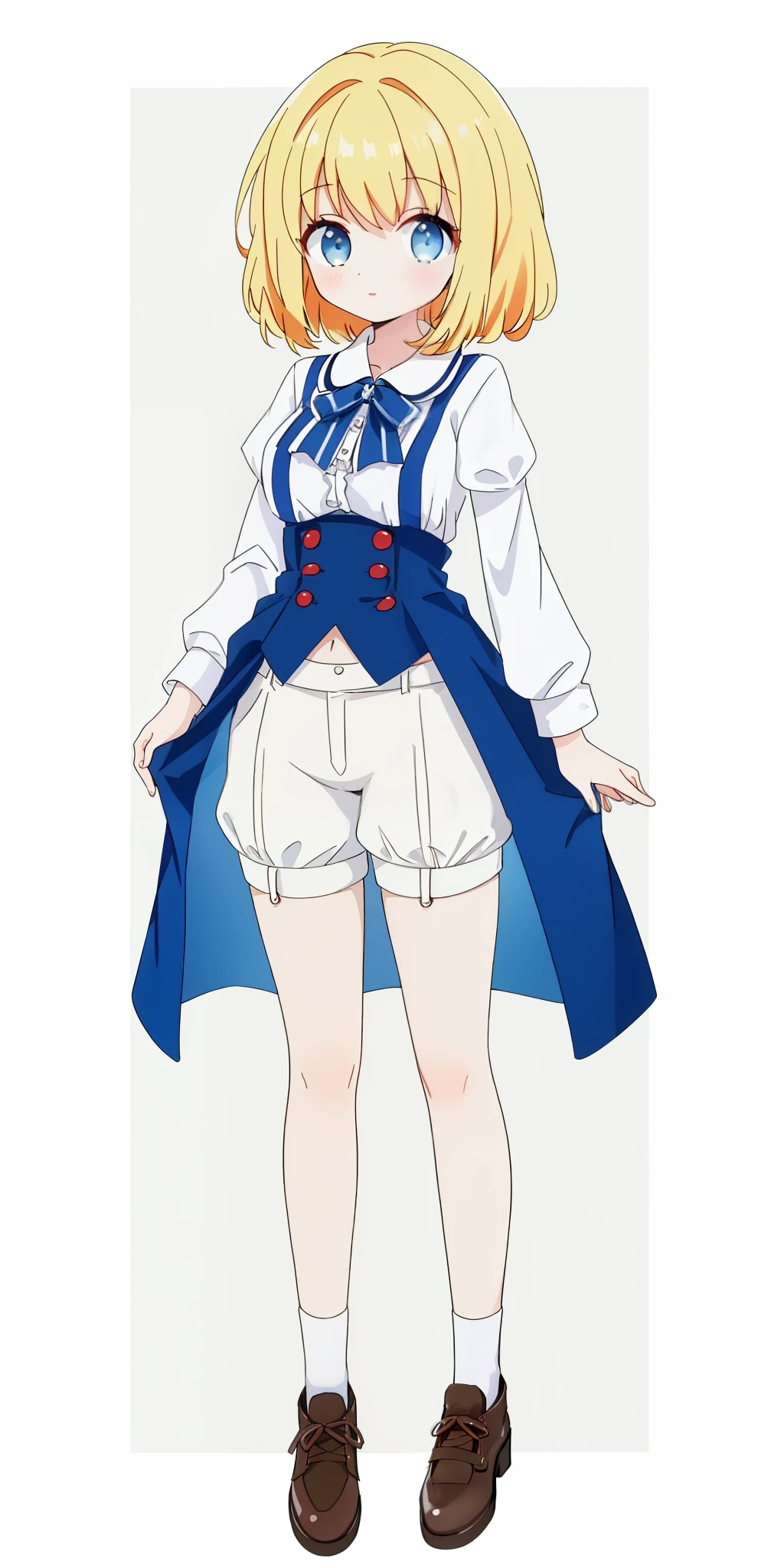 ((masterpiece、top-quality)), 1girl in, ((full body Esbian、Standing picture)), cute young woman, Colored hair, white shirt, shortpants, Black garter belt、(white backgrounid)
