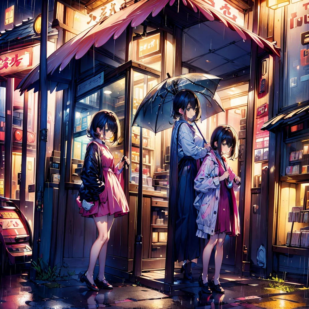 masterpiece、Nostalgic candy store、rain、Woman with umbrella、nostalgic style、album jacket style、