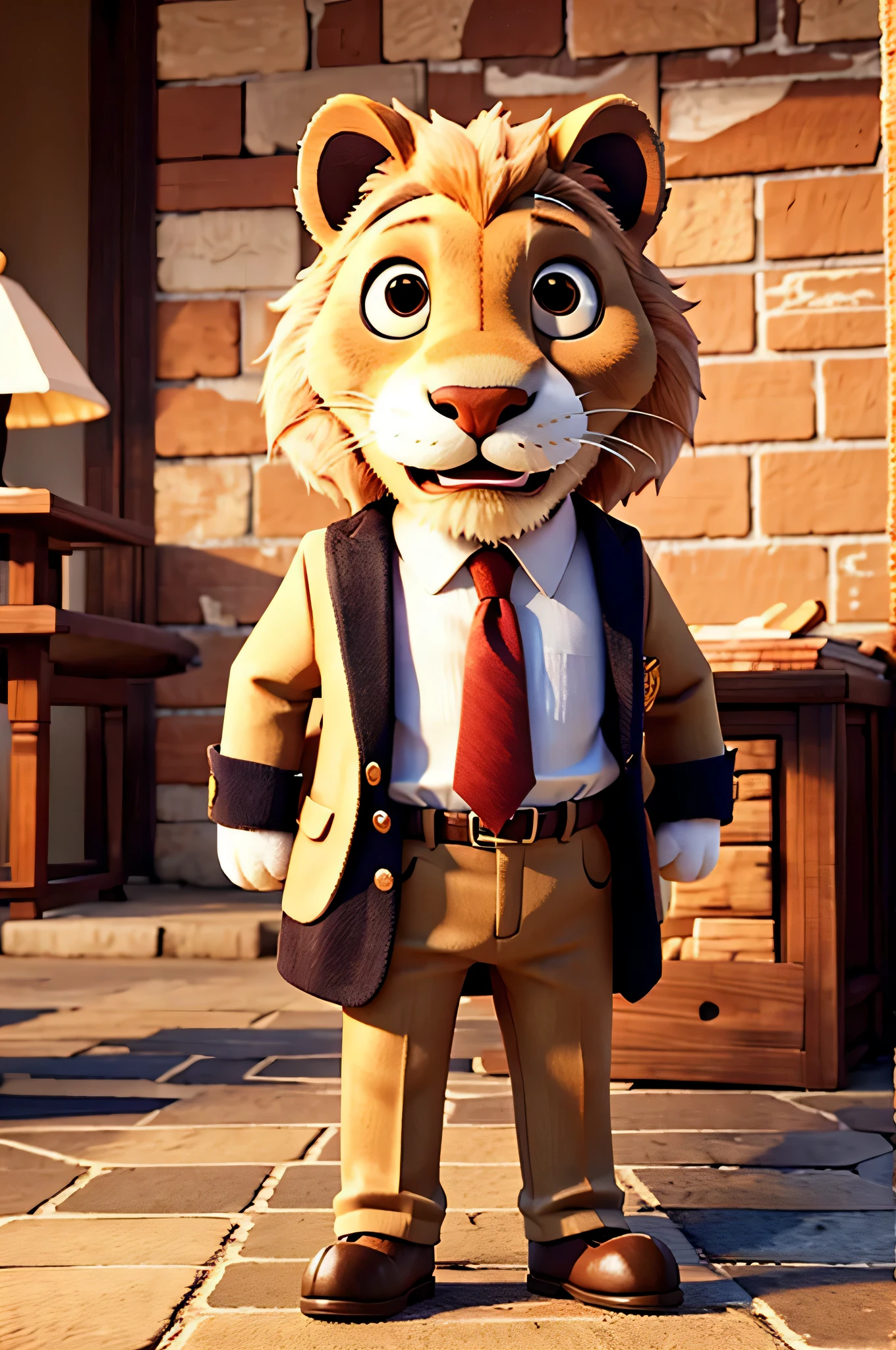 Create a LION IN A SUIT AND SMILING, para ser o MASCOTE da minha EMPRESA