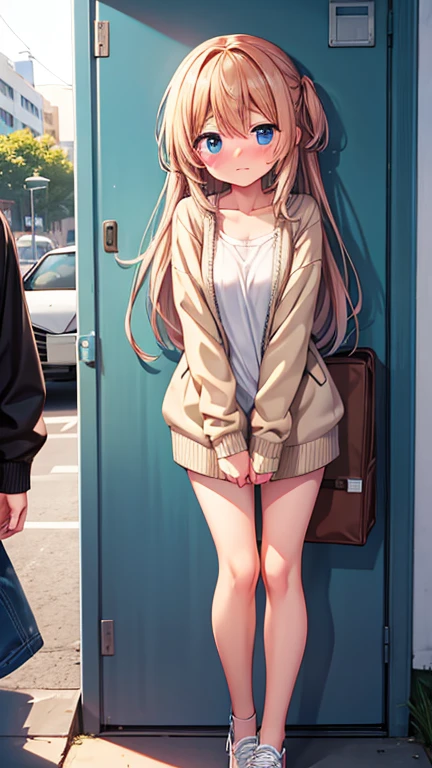 Show me an embarrassed girl who is naked in public