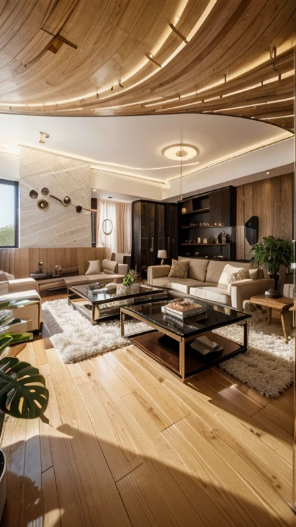 (best quality,4k,8k,highres,masterpiece:1.2),ultra-detailed,(realistic,photorealistic,photo-realistic:1.37),modern living room,stylish furniture,artistic details,contemporary design,minimalistic atmosphere,colorful accents,ambient lighting,vibrant colors,abstract painting,large windows with natural light,spacious layout,sleek lines and shapes,comfortable seating,cozy rug,dimmable lights,unique decor pieces,indoor plants,stylish coffee table,glass partition between living room and dining area,long curtains,open concept,high ceiling,wooden flooring,wall-mounted TV,entertainment system,bookshelves with books and magazines,sculptural lighting fixtures,reflection on glass surfaces,artificial fireplace,modern window blinds,floor-to-ceiling mirrors,geometric patterns,artificial lighting experimentation