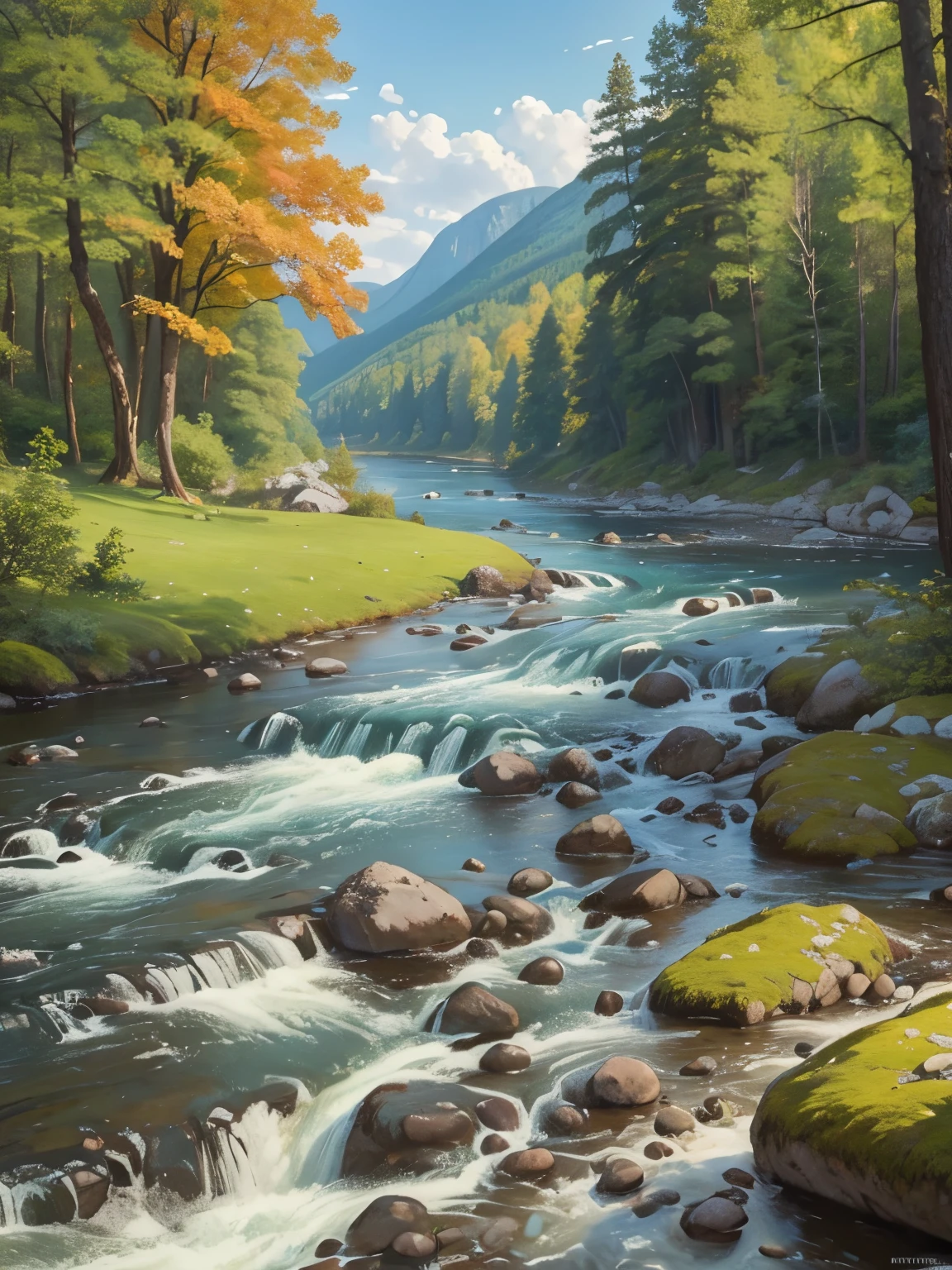 painting of a river with rocks and trees in the foreground, por Martinus Rørbye, por Adolf Hölzel, por Adolf Schrödter, by Karl Otto Götz, por Vilhelm Lundstrom, by Antón Otto Fischer, by Joseph von Führich, por Carl Eugen Keel, por Adolf Born, near a river