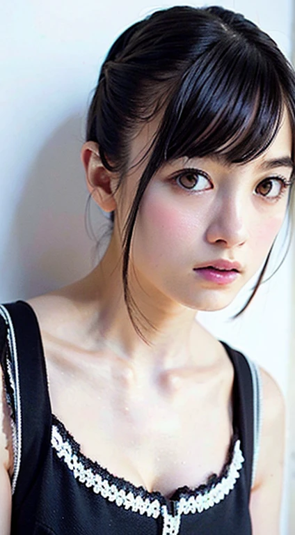 highest quality, masterpiece, ultra high resolution, (realistic: 1.4), RAW photo, 1 girl, black hair, Glossy skin, dramatic lighting, whole body, dj figure, black cut and sew