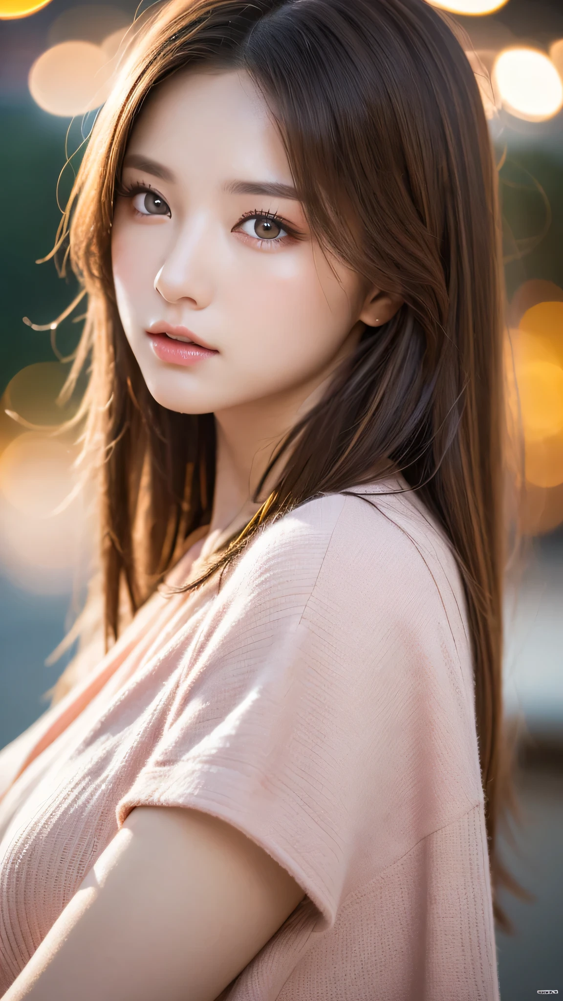 (1girl), Brown hair, Amazing face and eyes, Pink eyes, (amazingly beautiful girl), Brown hair, ((Best Quality)), (Ultra-detailed), (extremely detailed CG unified 8k wallpaper), Highly detailed, High-definition raw color photos, Professional Photography, (((Bokeh))), depth of fields,