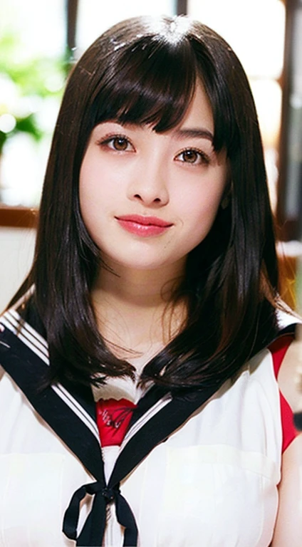 (realistic, Photoreal:1.37), (table top:1.4), (highest quality:1.4), (Super high resolution:1.2),(RAW photo:1.2), High resolution, super detailed, absurd, (sharp focus:1.3), (face focus:1.2), (perfect beauty:1.3),vivid details, 超realistic, (Highly detailed beautiful face and eyes:1.4), (Highly detailed beautiful hair:1.4),(porcelain skin:1.5), (whole body:1.37), (One girl in a detailed summer sailor suit:1.5), (23 years old:1.1), (light smile:1.2),delicate composition,(take a pose:1.2), (young hands:1.5),big and full breasts,(underboob:1.6), panties,double eyelid,(lip gloss, gloss-face,Depth of bounds written, chromatic aberration, caustics, wide range lighting, natural shading,K-POP idol:1.2) looking at viewer with a serene and goddess-like happiness,break, (detailed classroom background:1.2),indoor, (Natural light:1.3), (professional lighting:1.3),scenery, bangs, beautiful and fine eyes,looking at the viewer, (cute), finely,